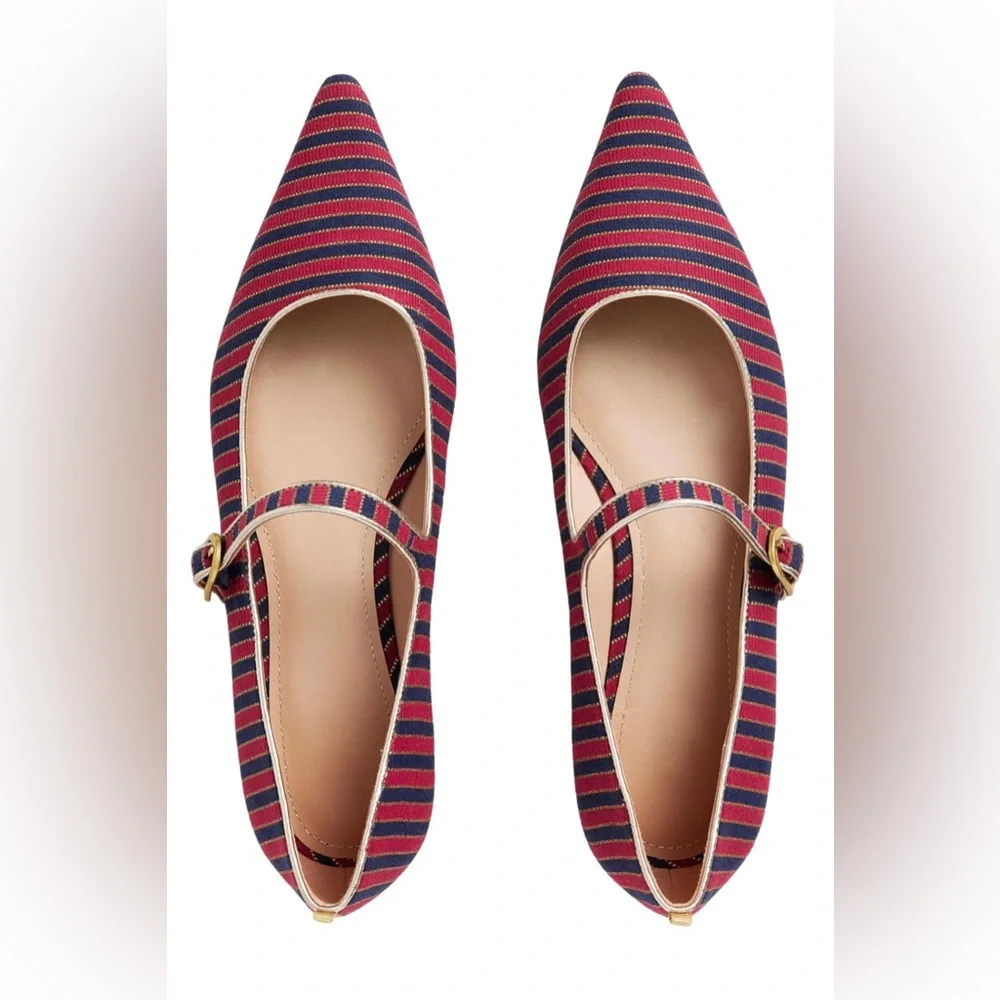 Boden Pointed Toe Mary Jane Shoes Red/ Navy Stripe